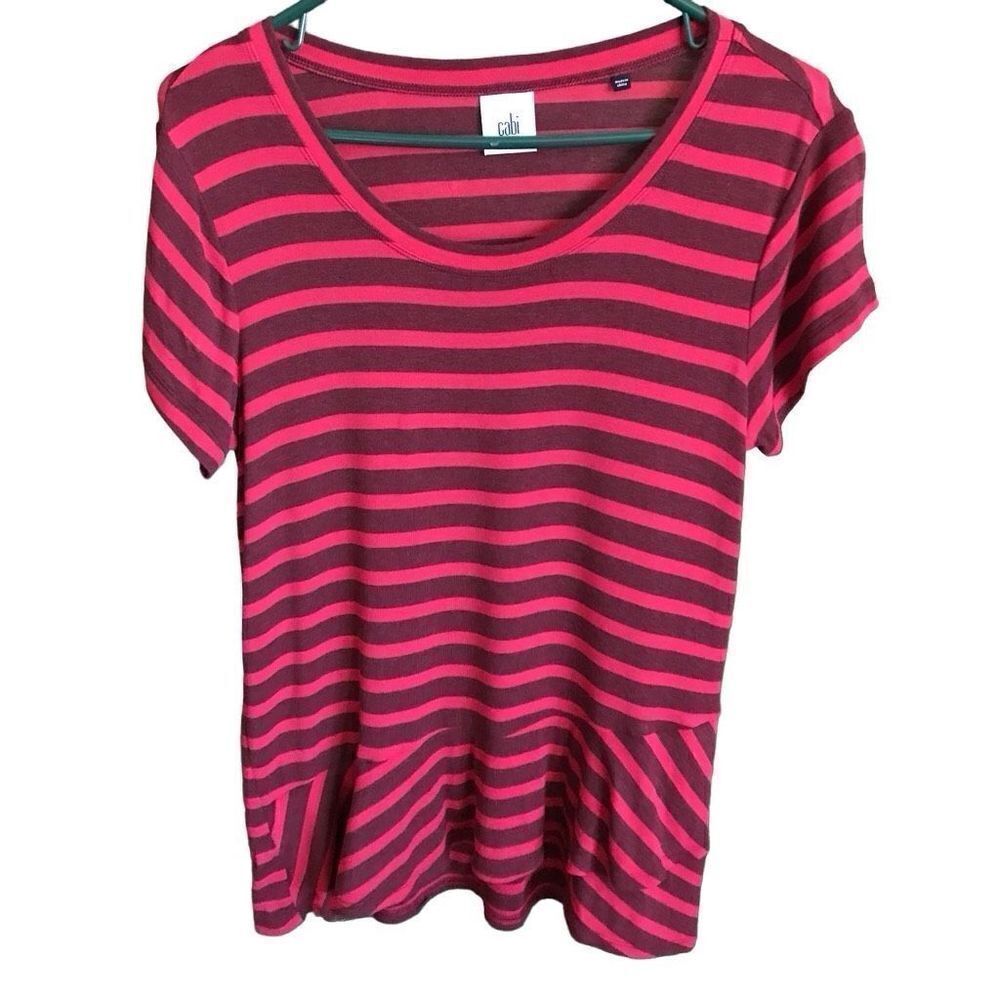 CAbi red striped ruffle top short sleeve size Small women’s soft comfortable